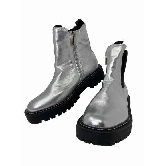 Sam Edelman Girls size 4 Laguna Mini Boots Soft Silver Leather zip up boots - Picture 1 of 13